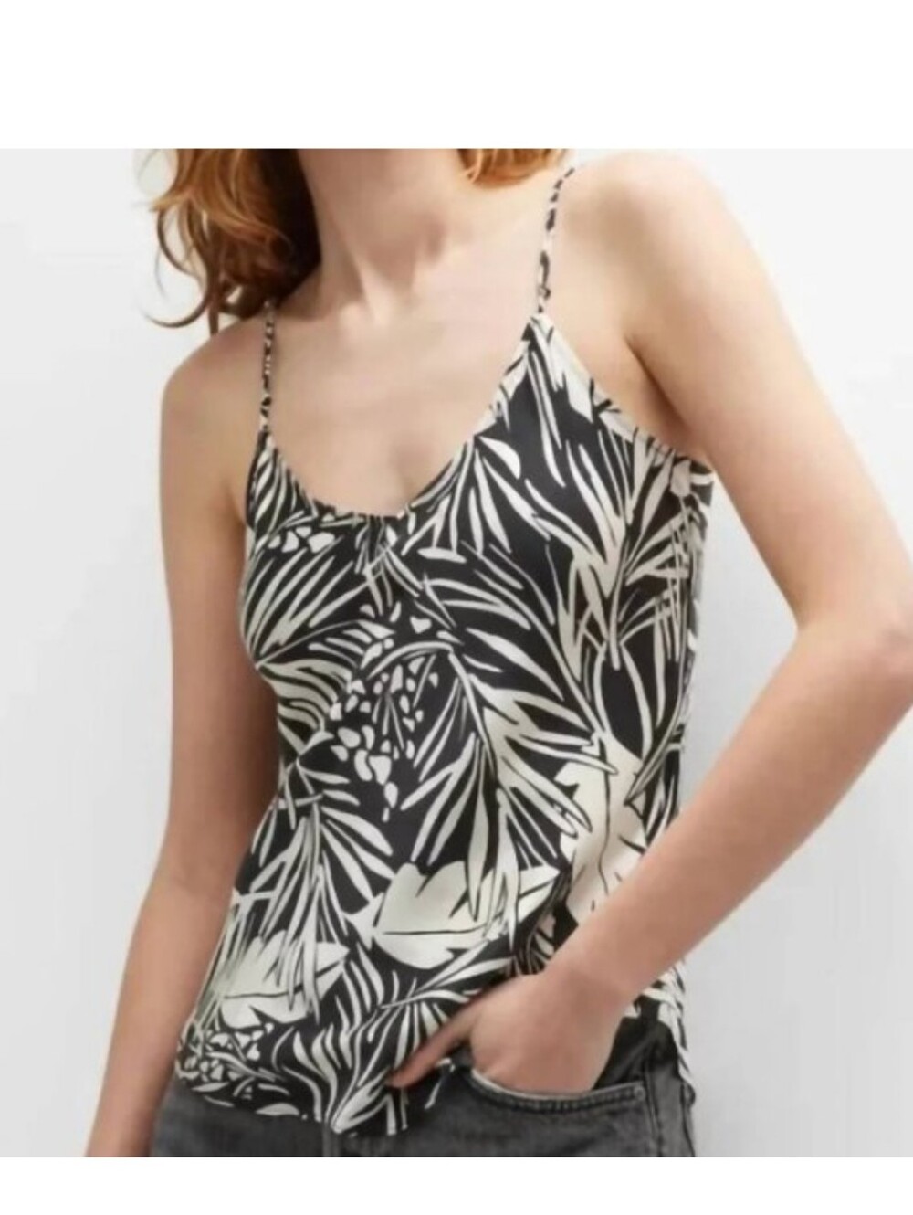 NWT Frame  Black & White Palm-Print Spaghetti Strap Camizole